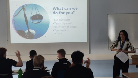 Image:Yacht organiser Laura Hesketh presenting to cadets during her 2026 visit to UKSA> Image: Nautilus International