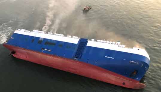 US Coast Guard and port partners respond to help save crew after the 656-foot vehicle carrier Golden Ray capsizing incident in St. Simons Sound near Brunswick, Georgia, USA, on 8 September, 2019. Image:US Coast Guard and port partners respond to help save crew after the 656-foot vehicle carrier Golden Ray capsizing incident in St. Simons Sound near Brunswick, Georgia, USA, on 8 September, 2019.