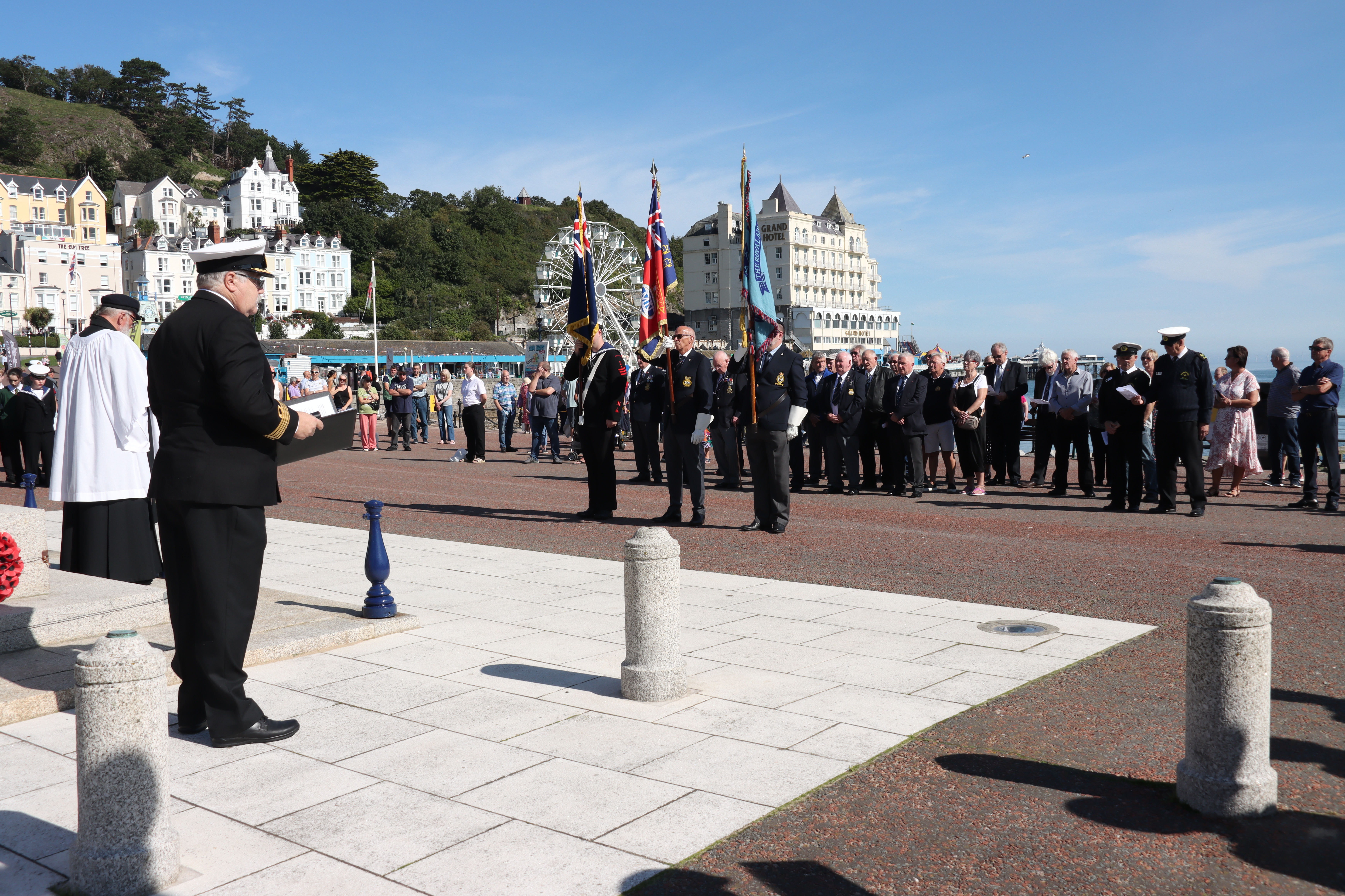 Image:Captain Ian Hodge, chairman of the National Merchant Navy Association, reading the King's letter from Buckingham Palace at the Merchant Navy Day ceremony in Llandudno.
Image: Scott Lennon/North Wales MNA
