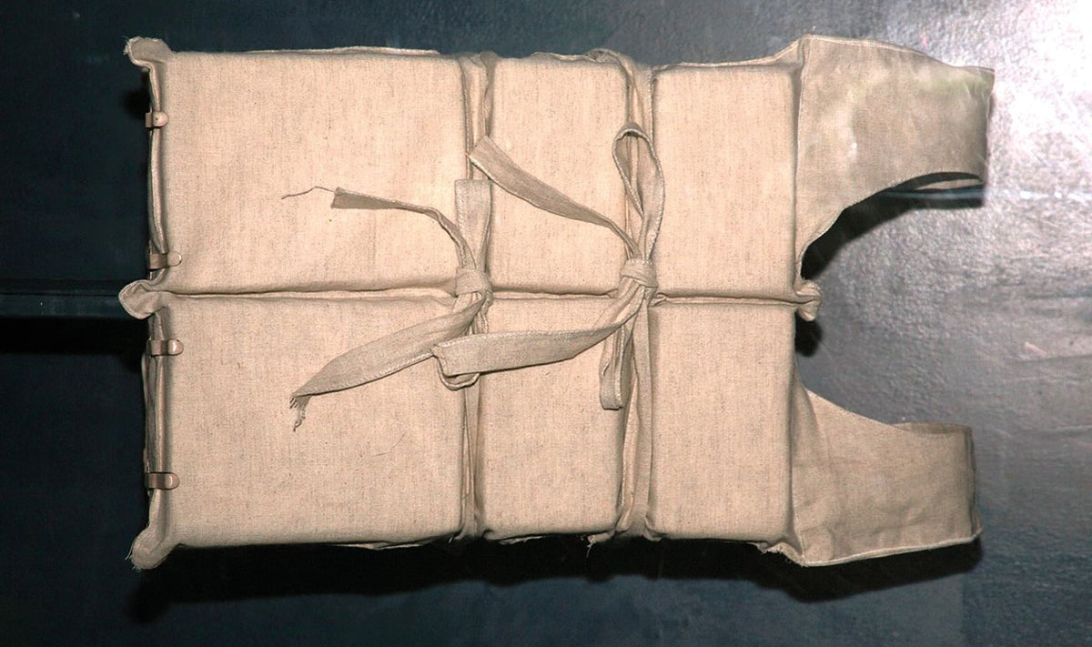 One of the Titanic’s cork-filled lifejackets, which were blamed for the death of many of those who jumped overboard
Image:One of the Titanic’s cork-filled lifejackets, which were blamed for the death of many of those who jumped overboard