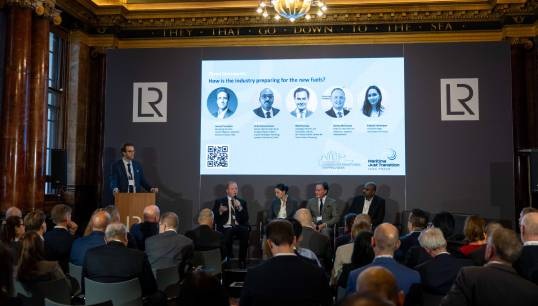 L-R: James Forsdyke, Lloyd's Register Maritime Decarbonisation Hub; Nautilus head of international relations Danny McGowan; Ksenia Zakariyya, Yara Clean Ammonia; Matt Dunloy, Mærsk Mc-Kinney Møller Center for Zero Carbon Shipping; Arul Arunachalam, Shell. Images: UN Global Compact Image:L-R: James Forsdyke, Lloyd's Register Maritime Decarbonisation Hub; Nautilus head of international relations Danny McGowan; Ksenia Zakariyya, Yara Clean Ammonia; Matt Dunloy, Mærsk Mc-Kinney Møller Center for Zero Carbon Shipping; Arul Arunachalam, Shell. Images: UN Global Compact