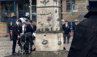 Edinburgh and Forth MNA branch president Captain D Flemming Millar, 96, assisted by Leith Academy students, lays one of the 14 wreaths presented during the well attended Leith remembrance service held at the Scottish National Merchant Navy Memorial . Image: courtesy of A Kautska Image:Edinburgh and Forth MNA branch president Captain D Flemming Millar, 96, assisted by Leith Academy students, lays one of the 14 wreaths presented during the well attended Leith remembrance service held at the Scottish National Merchant Navy Memorial . Image: courtesy of A Kautska