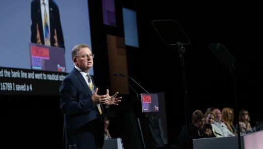 Image:Mark Dickinson, Nautilus general secretary addressing TUC Congress 2025 in Brighton, UK.  Image: Jess Hurd