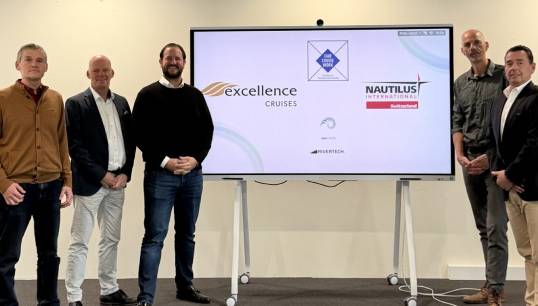 Image:Nautilus officials Piet Dörflinger (first left) and Holger Schatz  (second from right)  with representatives from Rivertech, Excellence Cruises and Sea Chefs. Image: Excellence Cruises