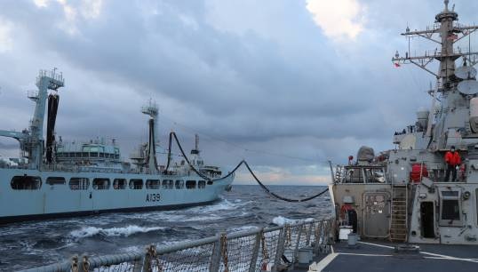 RFA Tideforce in a 2020 NATO exercise with US guided-missile destroyer USS The Sullivans. Image: Wikimedia Commons Image:RFA Tideforce in a 2020 NATO exercise with US guided-missile destroyer USS The Sullivans. Image: Wikimedia Commons